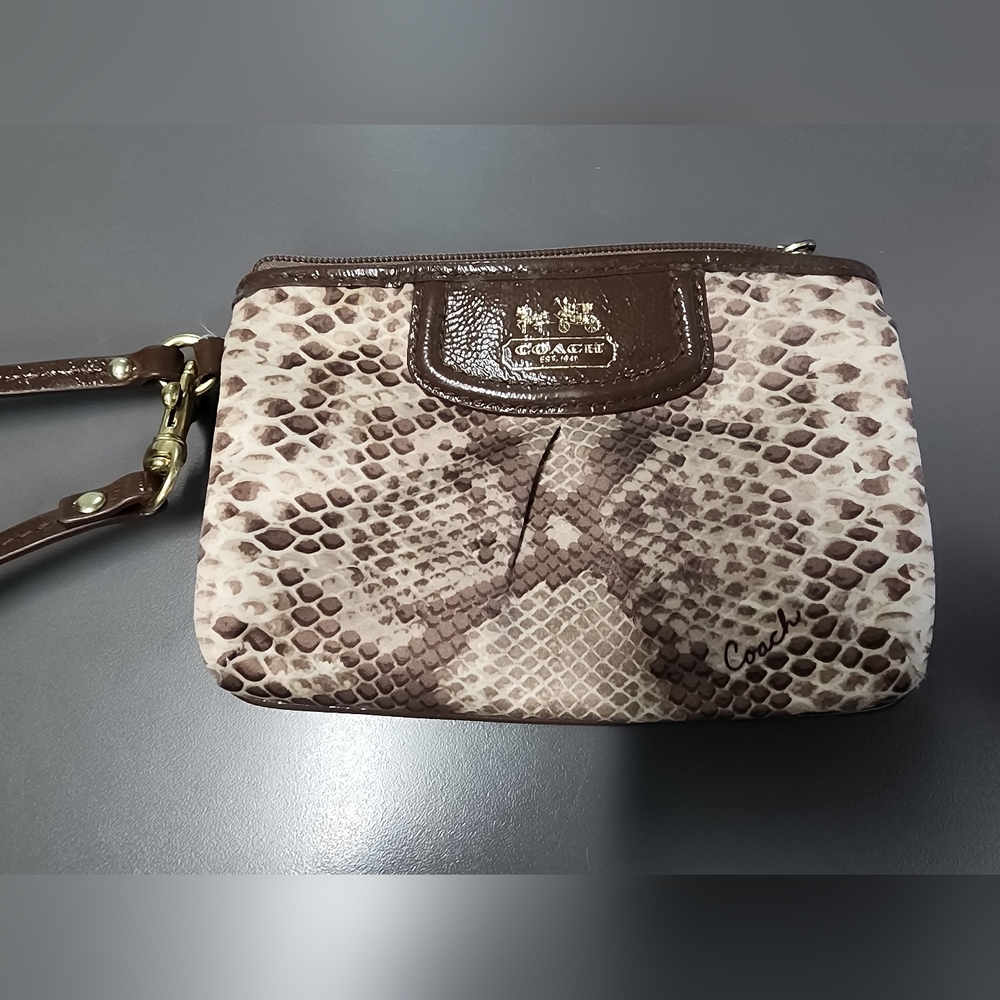 Coach Brown Snakeskin Print Wristlet with COA